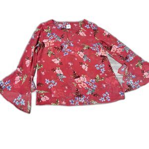 Cabi Blouse M Red Floral Lined Split Butterfly Sleeve Corpcore Romantic Feminine